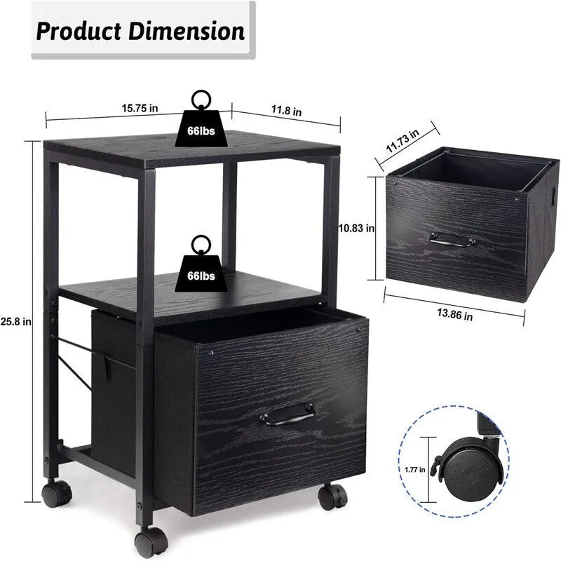 Support roulant métallique à 2 niveaux pour imprimante de bureau à domicile - 30P x 40L x 65H cm