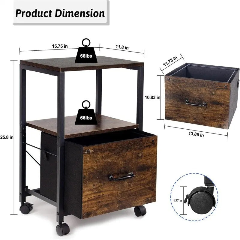 Support roulant métallique à 2 niveaux pour imprimante de bureau à domicile - 30P x 40L x 65H cm