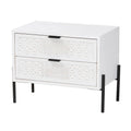 Meuble de rangement double tiroir en bois finition blanc vieilli et métal noir