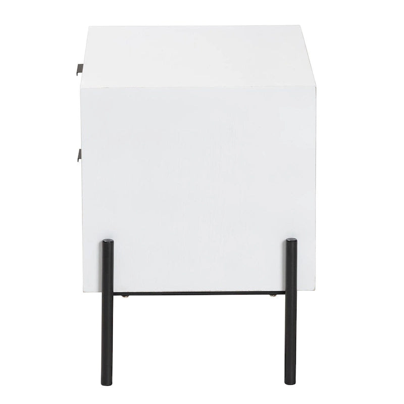 Meuble de rangement double tiroir en bois finition blanc vieilli et métal noir