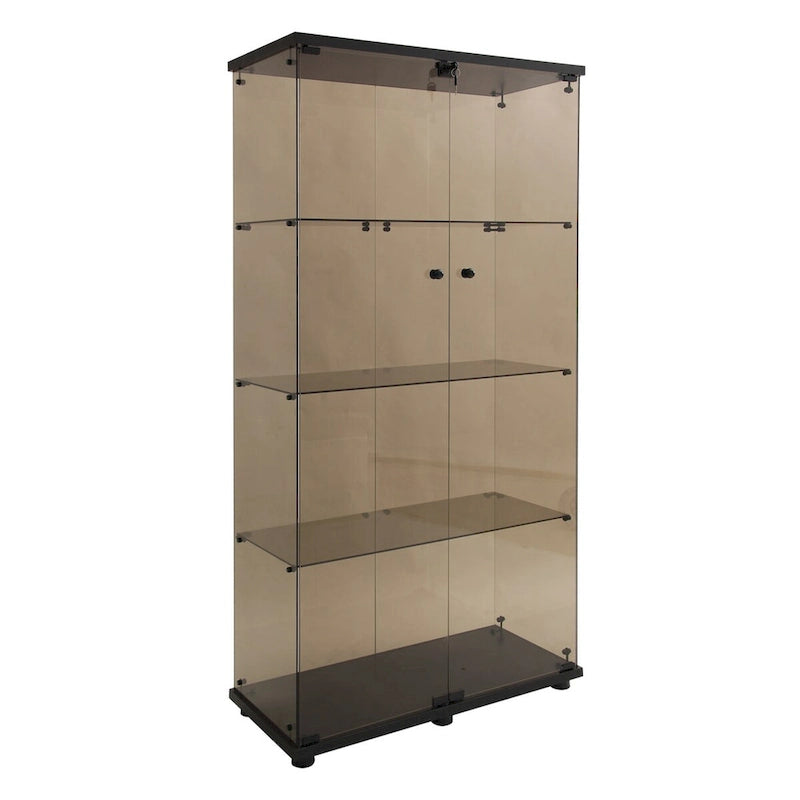 Vitrine en verre à deux portes, 4 étagères avec porte, bibliothèque vitrine sur pied, 64,7 x 31,7 x 14,3, noir