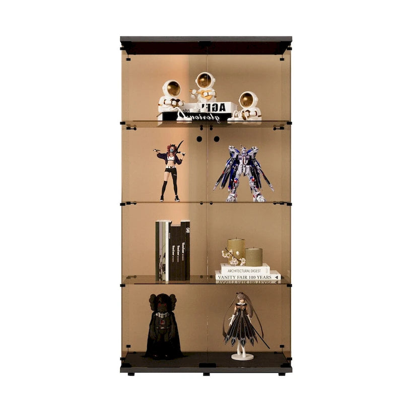 Vitrine en verre à deux portes, 4 étagères avec porte, bibliothèque vitrine sur pied, 64,7 x 31,7 x 14,3, noir