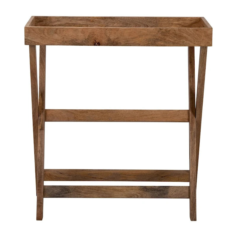 Plateau de service en bois avec support 30 x 32 Plateau TV marron Support décoratif rustique contemporain ou affichage de rangement - 30 x 15 x 32