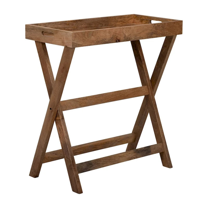 Plateau de service en bois avec support 30 x 32 Plateau TV marron Support décoratif rustique contemporain ou affichage de rangement - 30 x 15 x 32