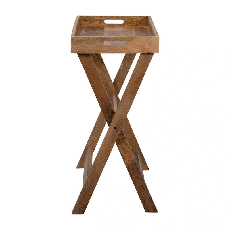 Plateau de service en bois avec support 30 x 32 Plateau TV marron Support décoratif rustique contemporain ou affichage de rangement - 30 x 15 x 32