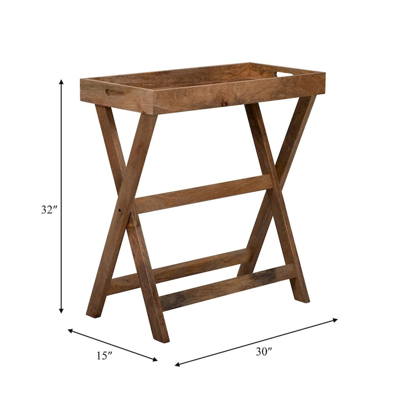 Plateau de service en bois avec support 30 x 32 Plateau TV marron Support décoratif rustique contemporain ou affichage de rangement - 30 x 15 x 32