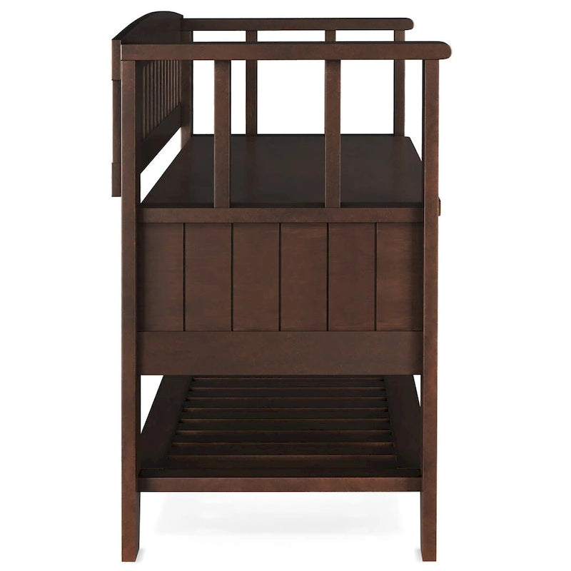 Banc de rangement d'entrée de style transitionnel en BOIS MASSIF de Normandie de 122 cm de large en brun brunette - 17 P x 48 L x 27,2 H