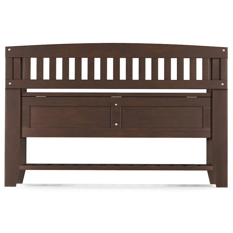 Banc de rangement d'entrée de style transitionnel en BOIS MASSIF de Normandie de 122 cm de large en brun brunette - 17 P x 48 L x 27,2 H