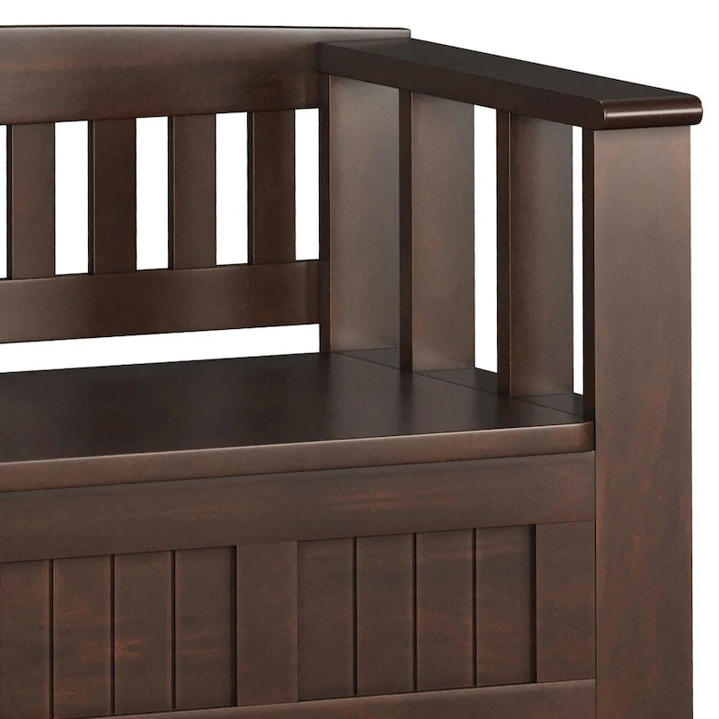 Banc de rangement d'entrée de style transitionnel en BOIS MASSIF de Normandie de 122 cm de large en brun brunette - 17 P x 48 L x 27,2 H
