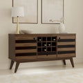 BUFFET DE SALLE À MANGER RECTANGULAIRE EN BOIS D'ACACIA MASSIF, STYLE MI-SIÈCLE, 152 CM DE LARGE, AVEC RANGEMENT POUR VIN, FINITION BRUN VIEILLI NATUREL RUSTIQUE