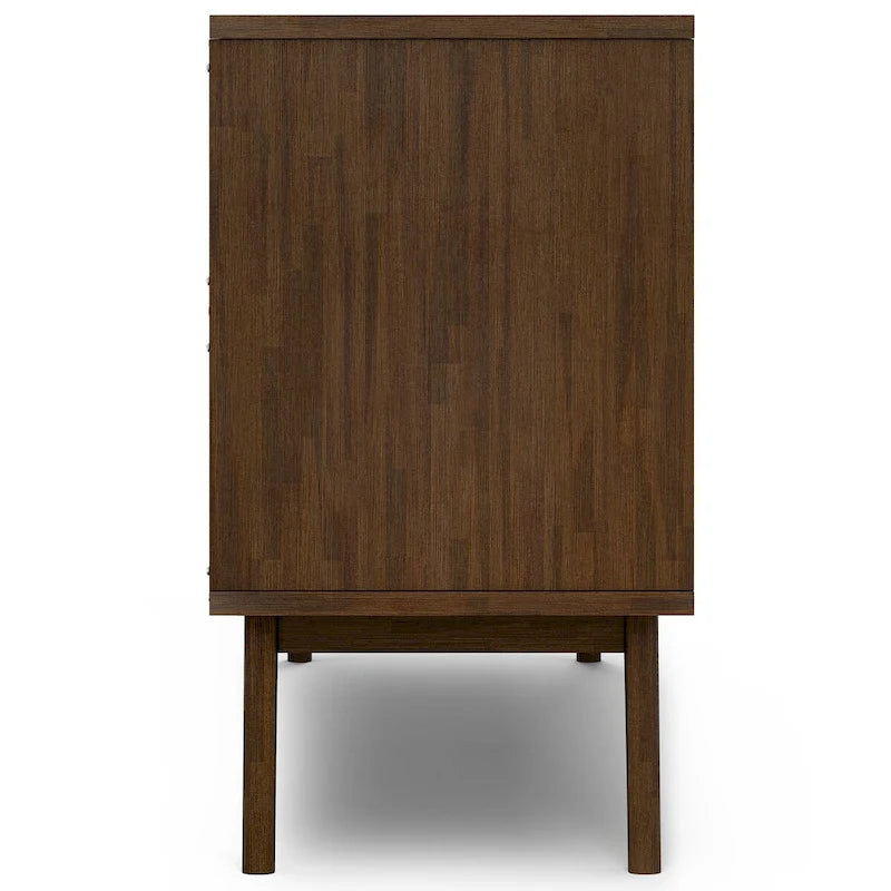 BUFFET DE SALLE À MANGER RECTANGULAIRE EN BOIS D'ACACIA MASSIF, STYLE MI-SIÈCLE, 152 CM DE LARGE, AVEC RANGEMENT POUR VIN, FINITION BRUN VIEILLI NATUREL RUSTIQUE