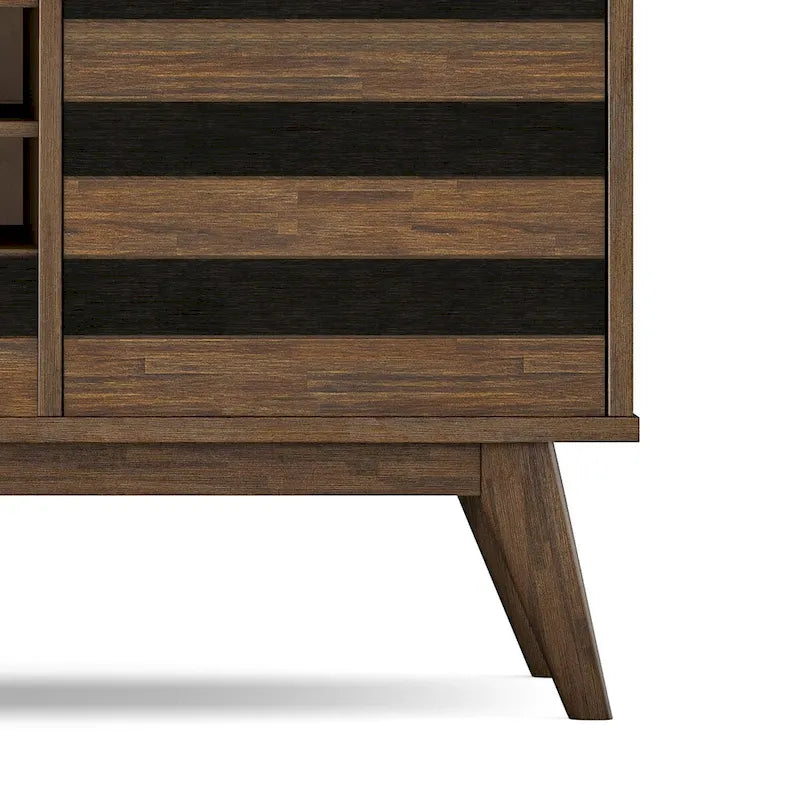 BUFFET DE SALLE À MANGER RECTANGULAIRE EN BOIS D'ACACIA MASSIF, STYLE MI-SIÈCLE, 152 CM DE LARGE, AVEC RANGEMENT POUR VIN, FINITION BRUN VIEILLI NATUREL RUSTIQUE