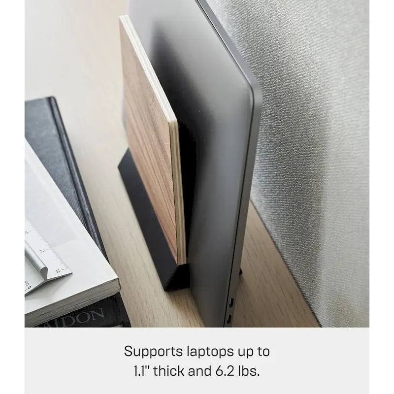 Support pour ordinateur portable fin, Acier et Bois - L 6,2 x l 16 x H 15 cm