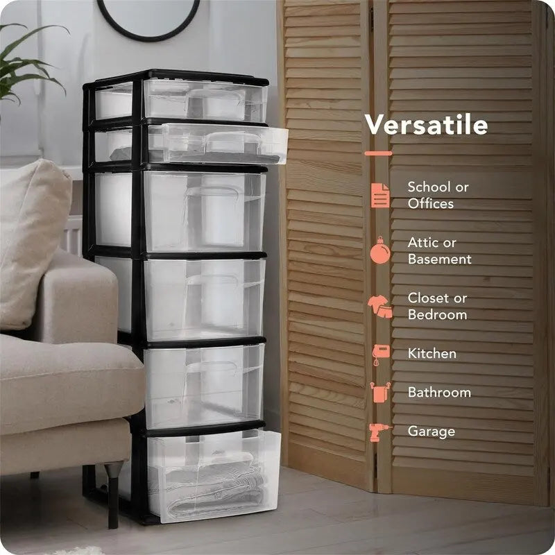 Commode 6 tiroirs en plastique pour maison, bureau ou chambre
