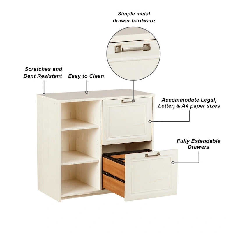 Classeur 2 portes blanc antique