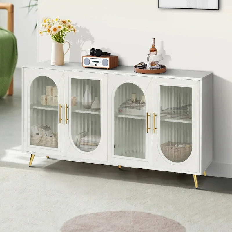Meuble TV en bois de 60 pouces avec armoire de rangement et porte en verre