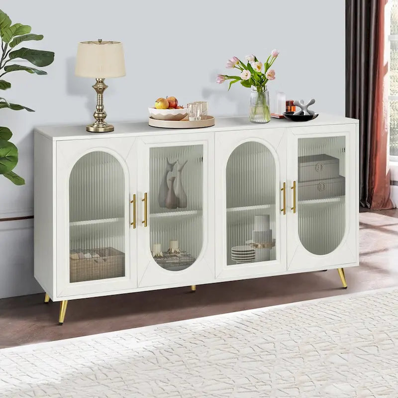 Meuble TV en bois de 60 pouces avec armoire de rangement et porte en verre