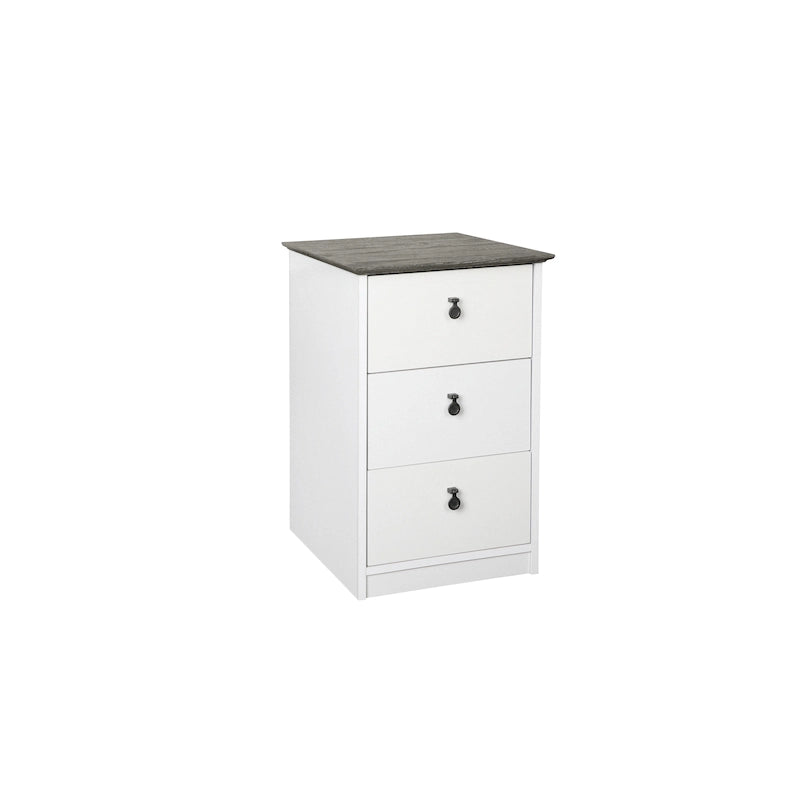 Armoire 3 tiroirs plateau chêne gris et finition blanche