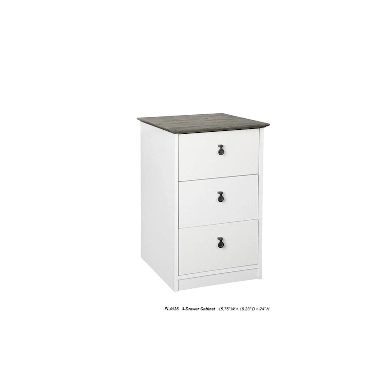 Armoire 3 tiroirs plateau chêne gris et finition blanche