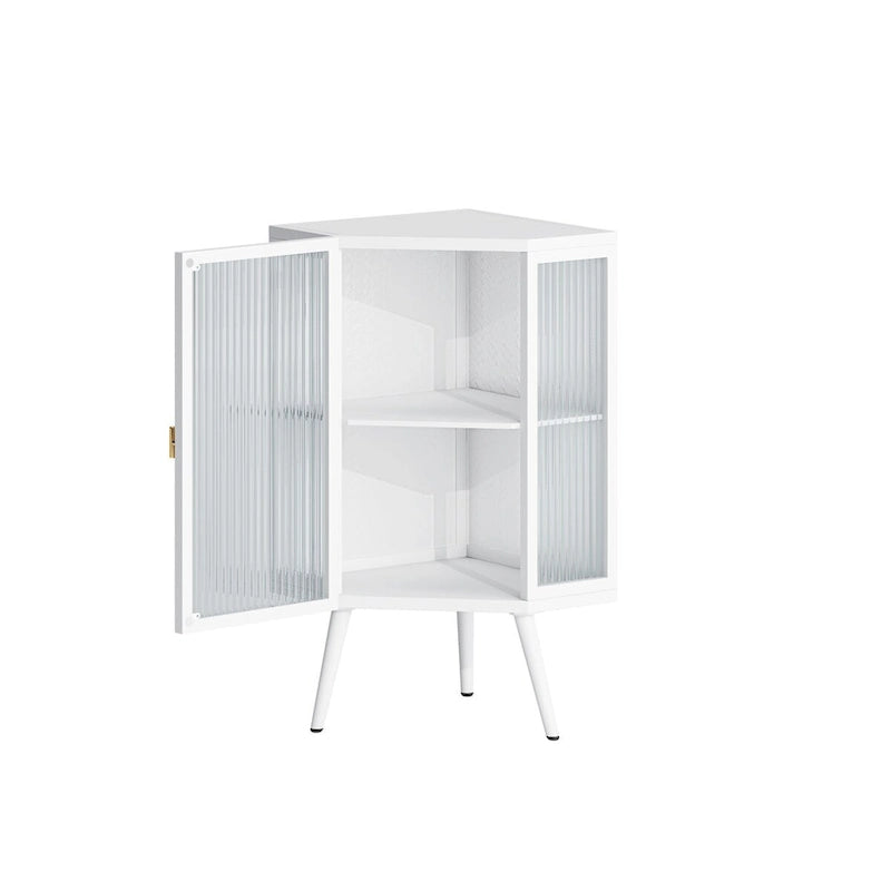 Meuble d'angle de 22,25 pouces avec porte en verre trempé et étagères de rangement pour salle de bain, salon, chambre (blanc)