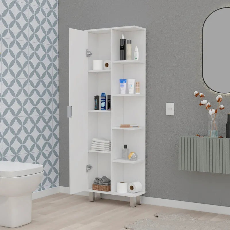 Meuble de rangement pour salle de bain à 1 porte, blanc moderne