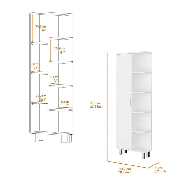 Meuble de rangement pour salle de bain à 1 porte, blanc moderne