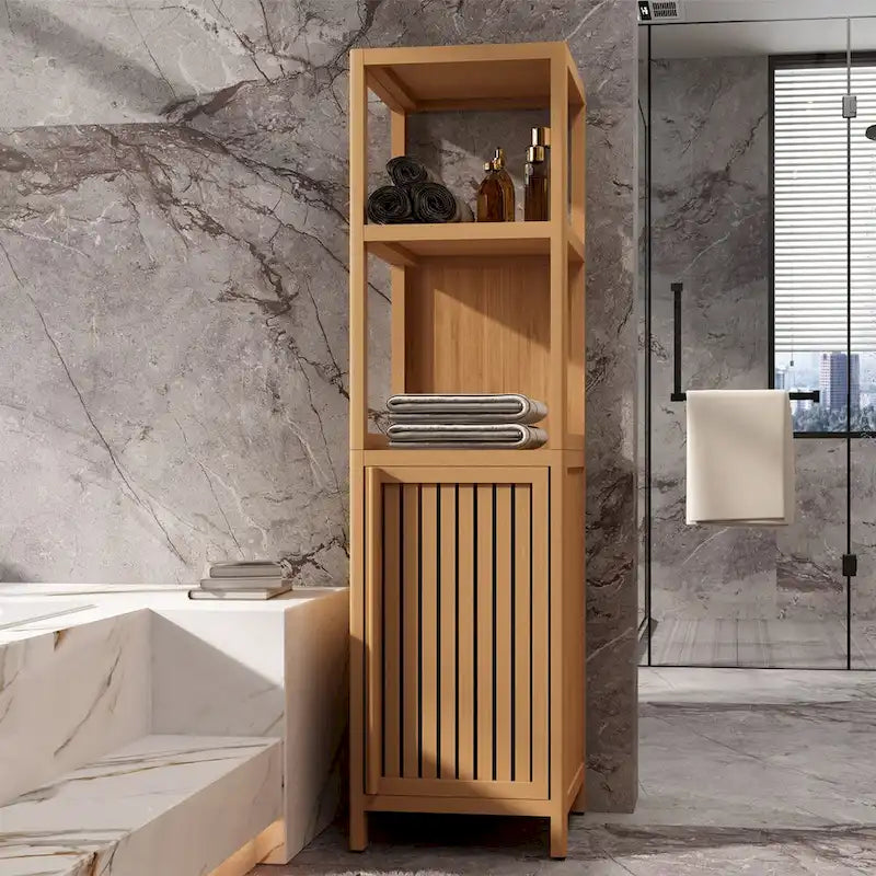 Meuble de rangement multifonctionnel en bambou de grande capacité pour salle de bain et salon