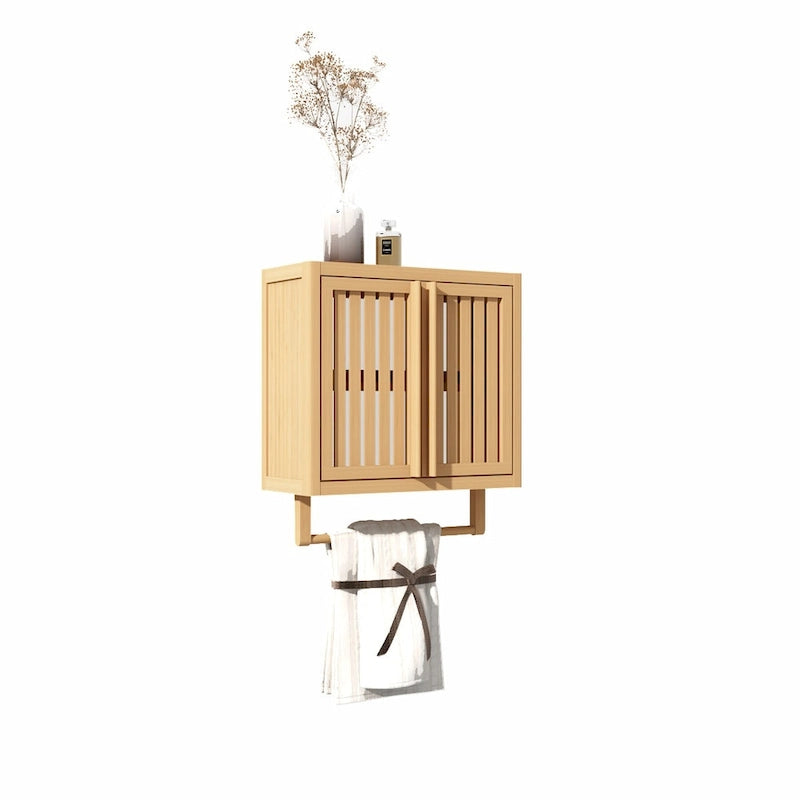 Meuble de salle de bain mural en bambou pour rangement de toilettes